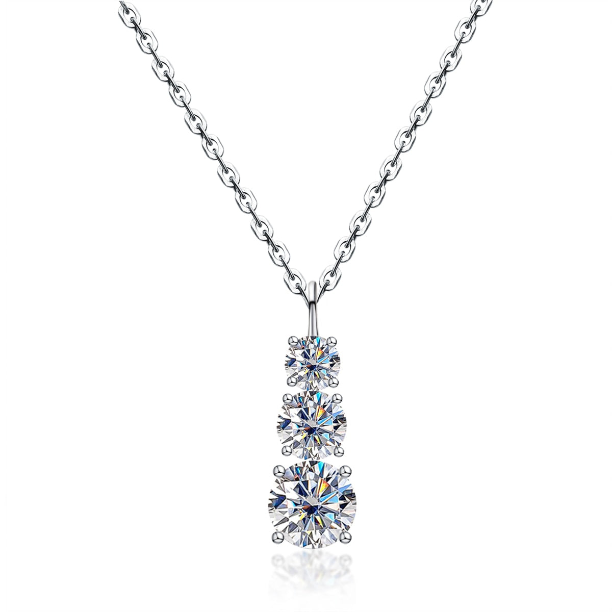 Colar Trilogy Brilhante Moissanite Prata 925 com banho de ouro 18k Colar
