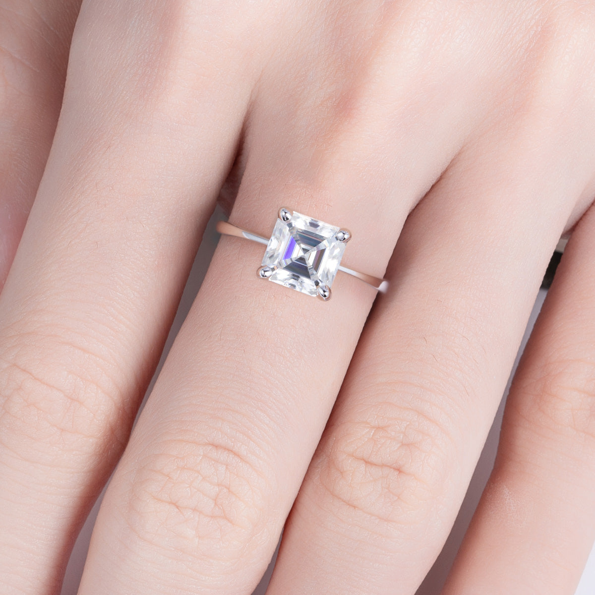 Anel Solitário Asscher Moissanite Anel Solitário