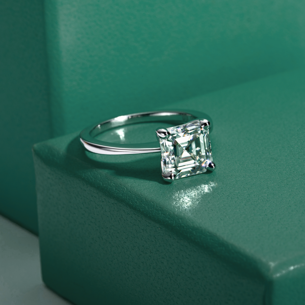 Anel Solitário Asscher Moissanite Anel Solitário
