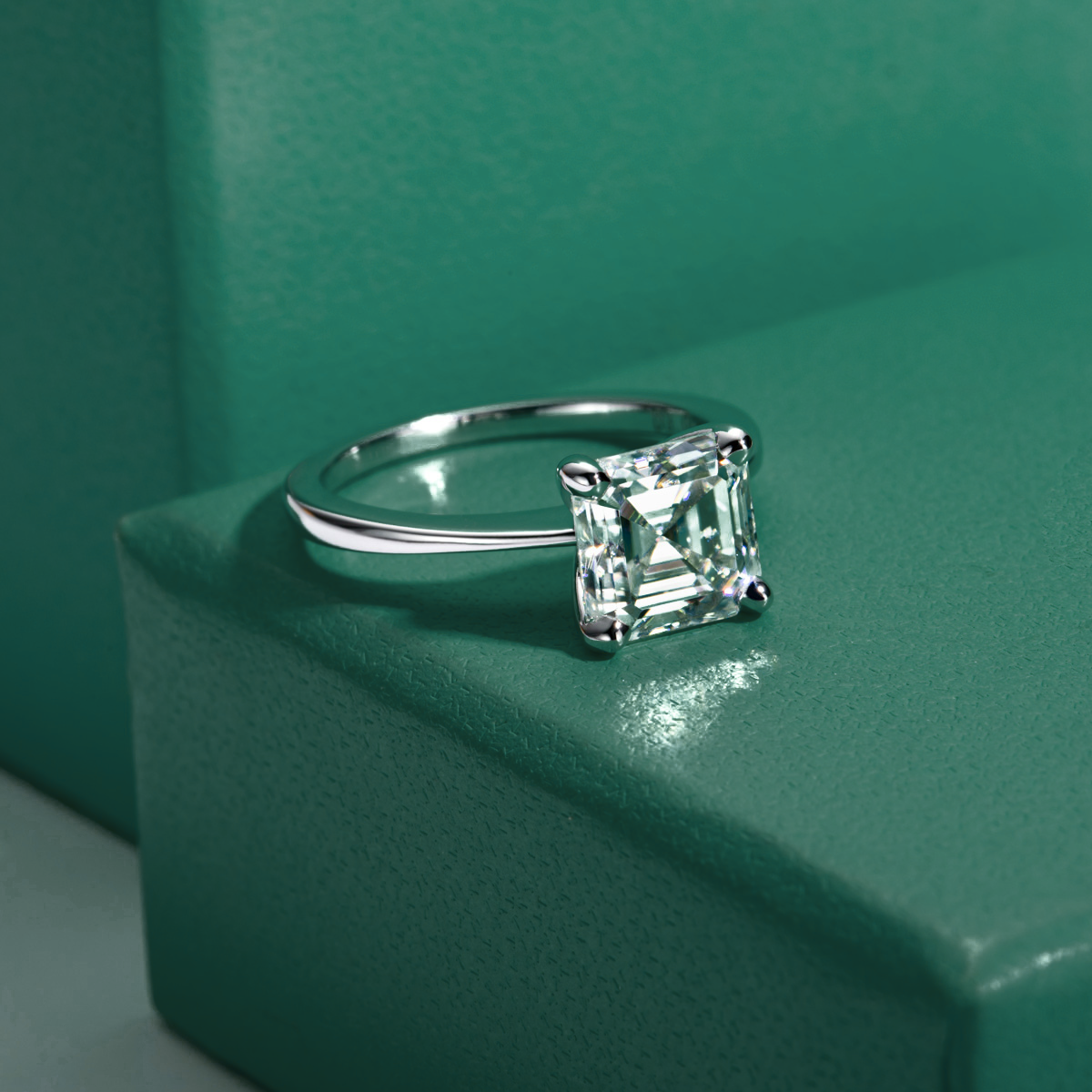Anel Solitário Asscher Moissanite Anel Solitário