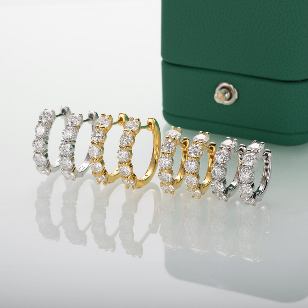 Brinco de Argola Moissanite Dourado 1.5cm Brincos