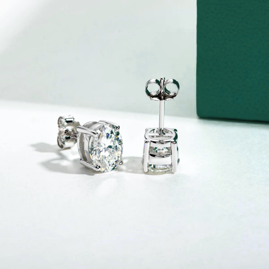 Brinco Oval Haste em Ouro 10k 0.5ct Brincos