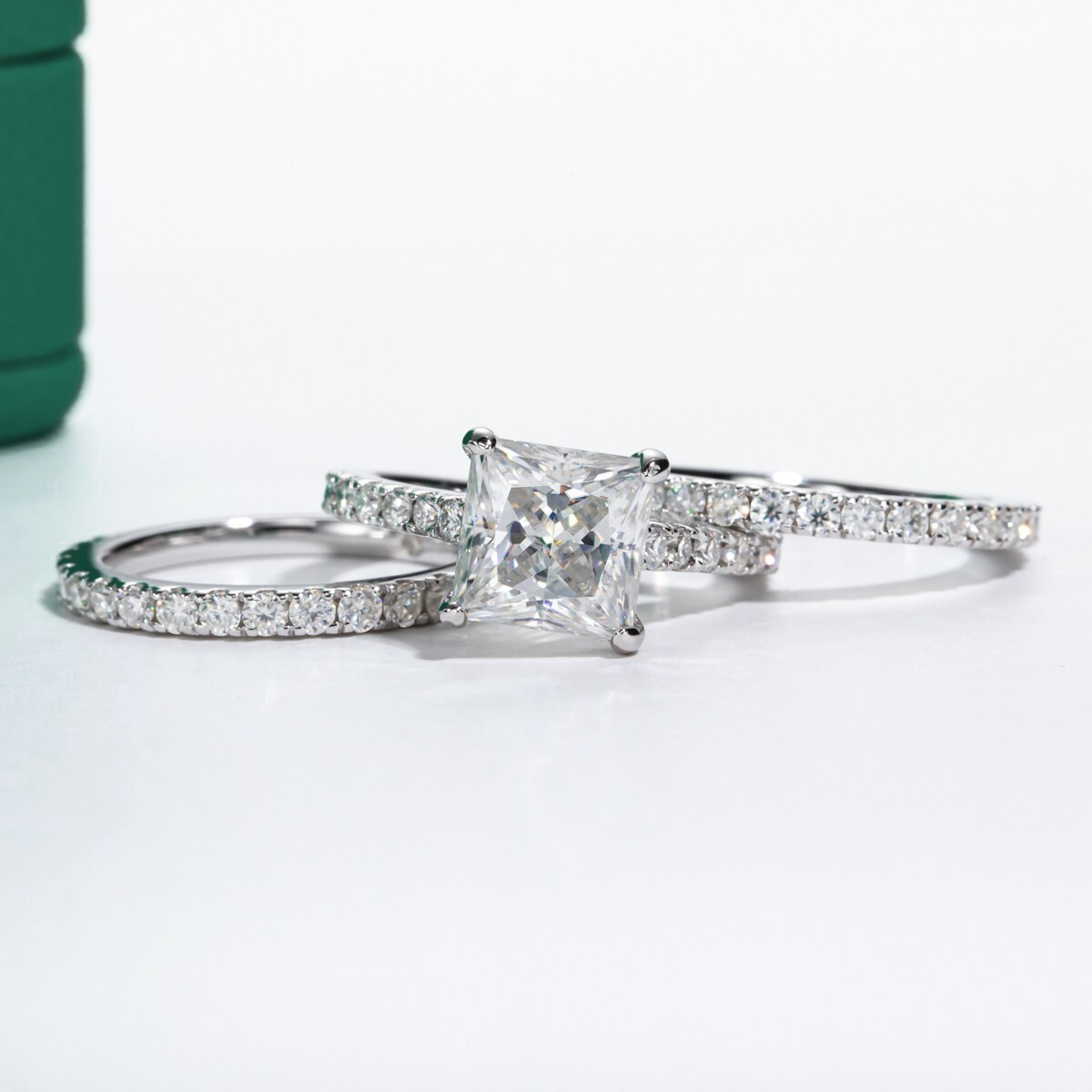 Conjunto Princess Moissanite Anel Solitário