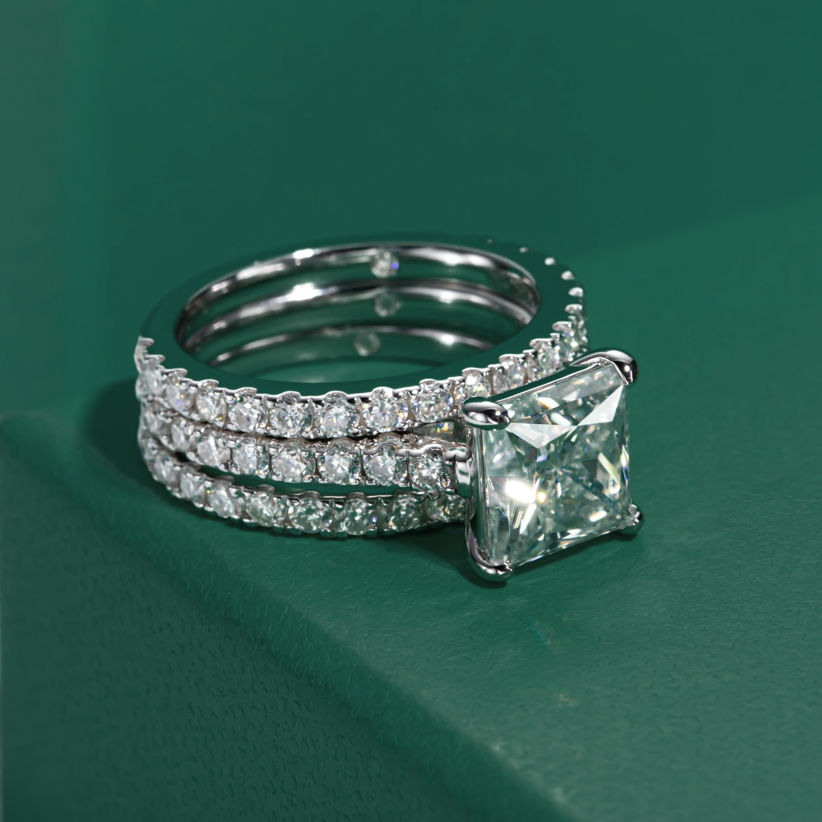 Conjunto Princess Moissanite Anel Solitário
