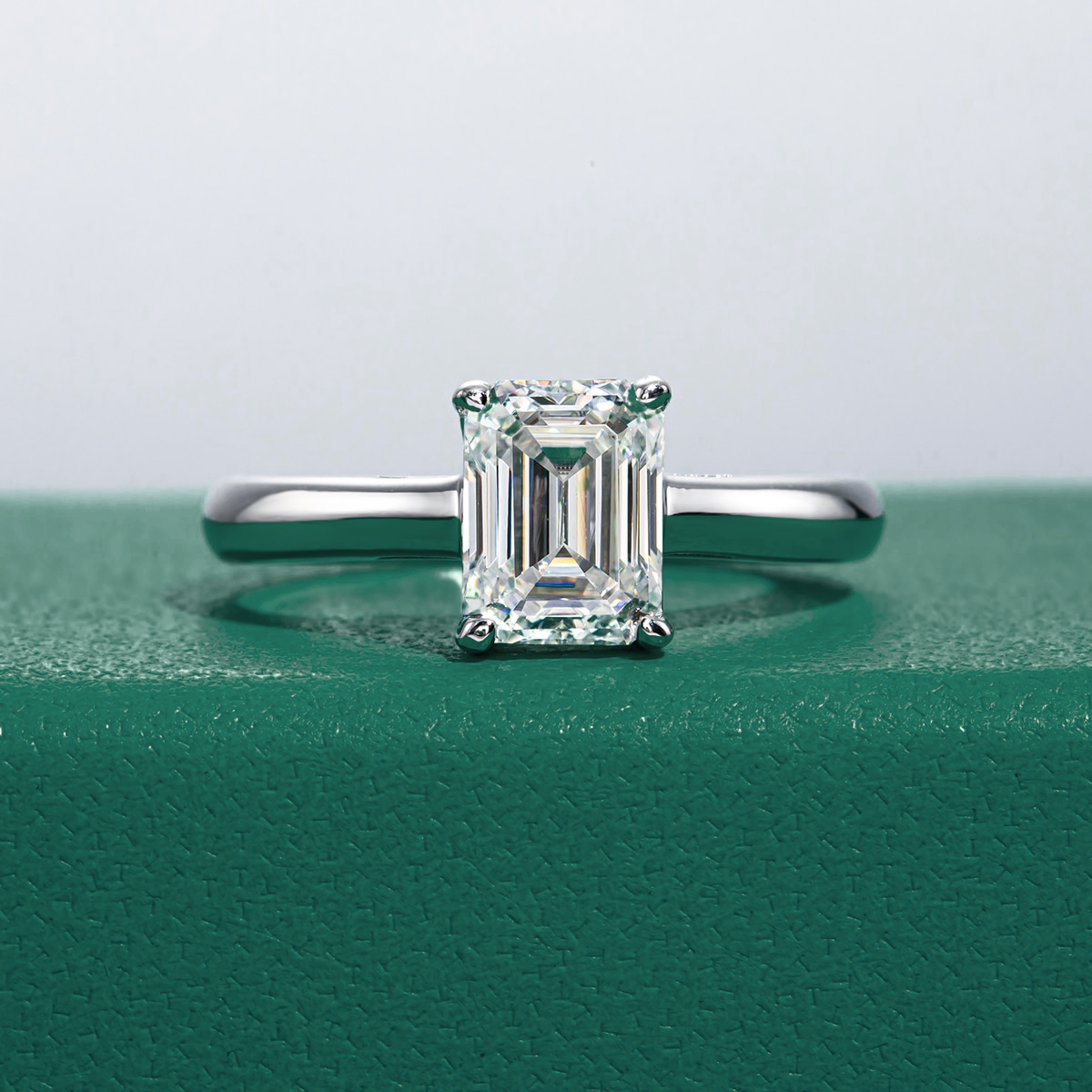 Anel Solitário Esmeralda Moissanite 12 Anel Solitário