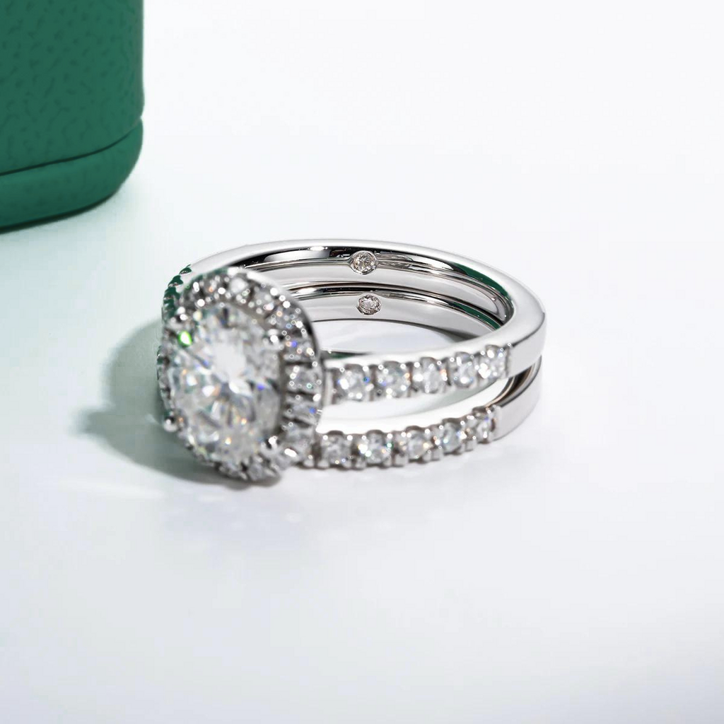 Conjunto Oval Moissanite Anel Solitário