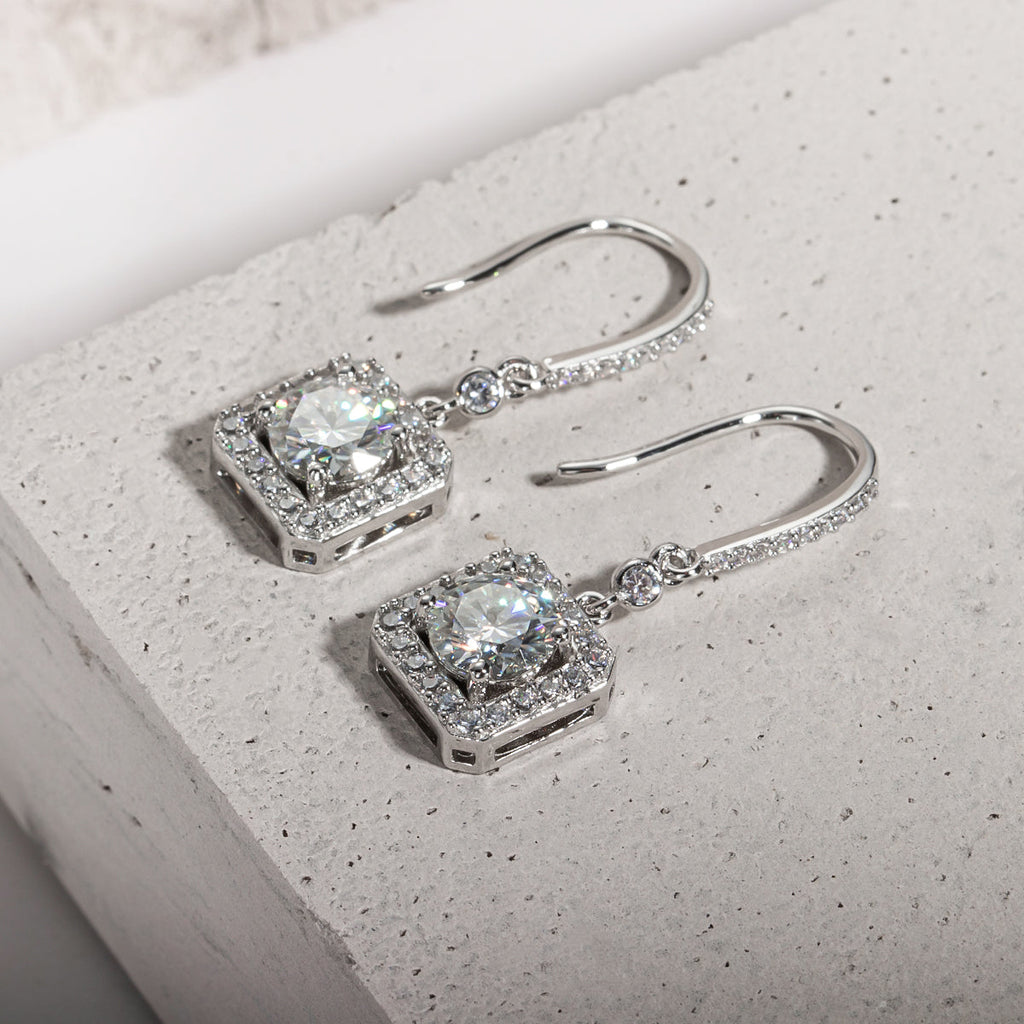 Brinco Gota Quadrado Moissanite Moissanite Brincos