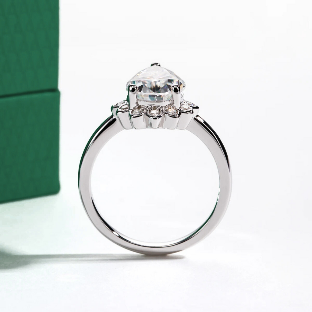 Anel Flower Pear Moissanite Anel Solitário
