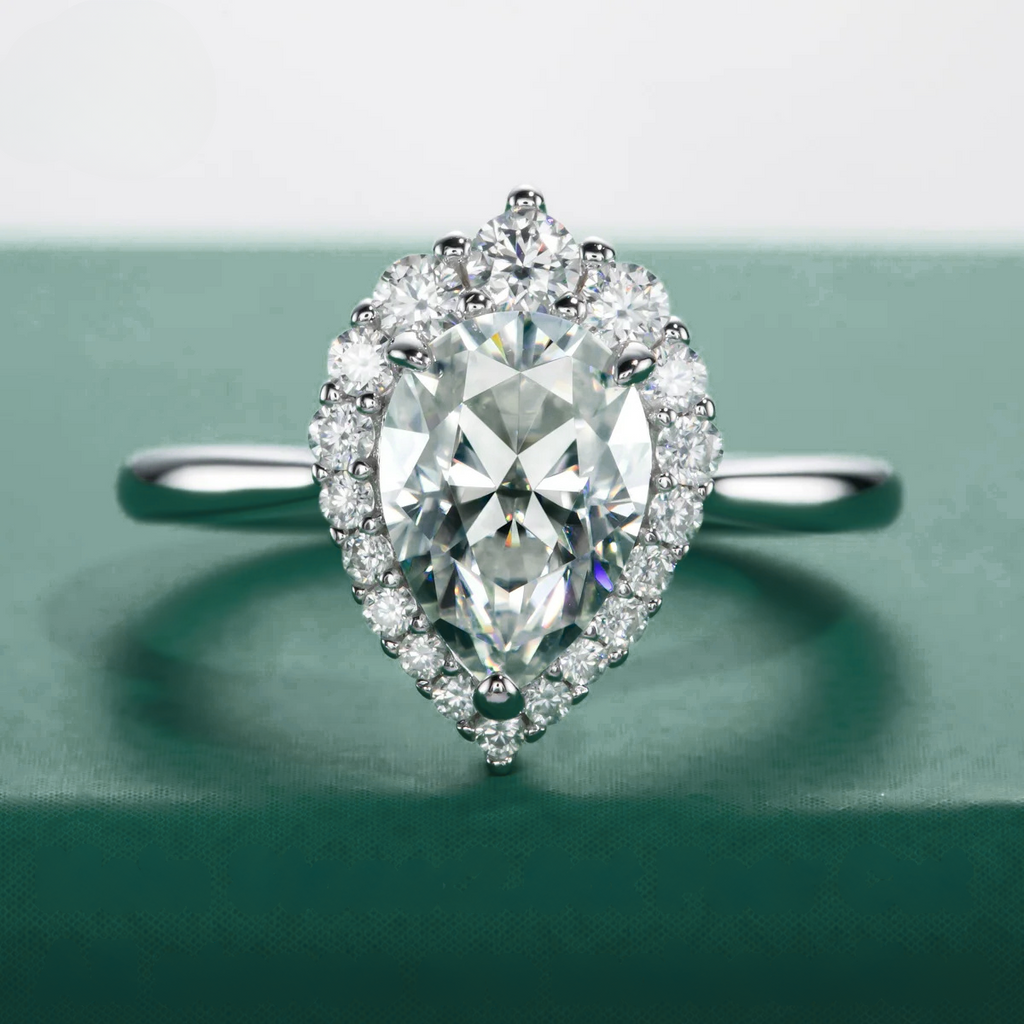 Anel Halo Pear Moissanite 11 Anel Solitário