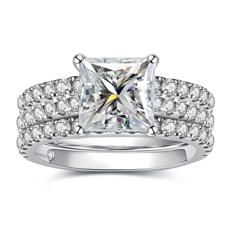 Conjunto Princess Moissanite Anel Solitário