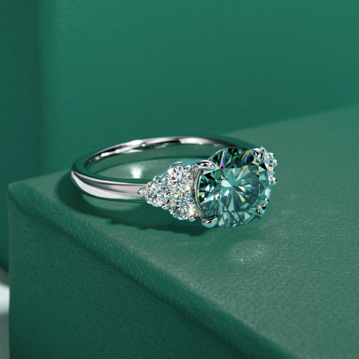 Anel Luxury Green Moissanite Anel Solitário