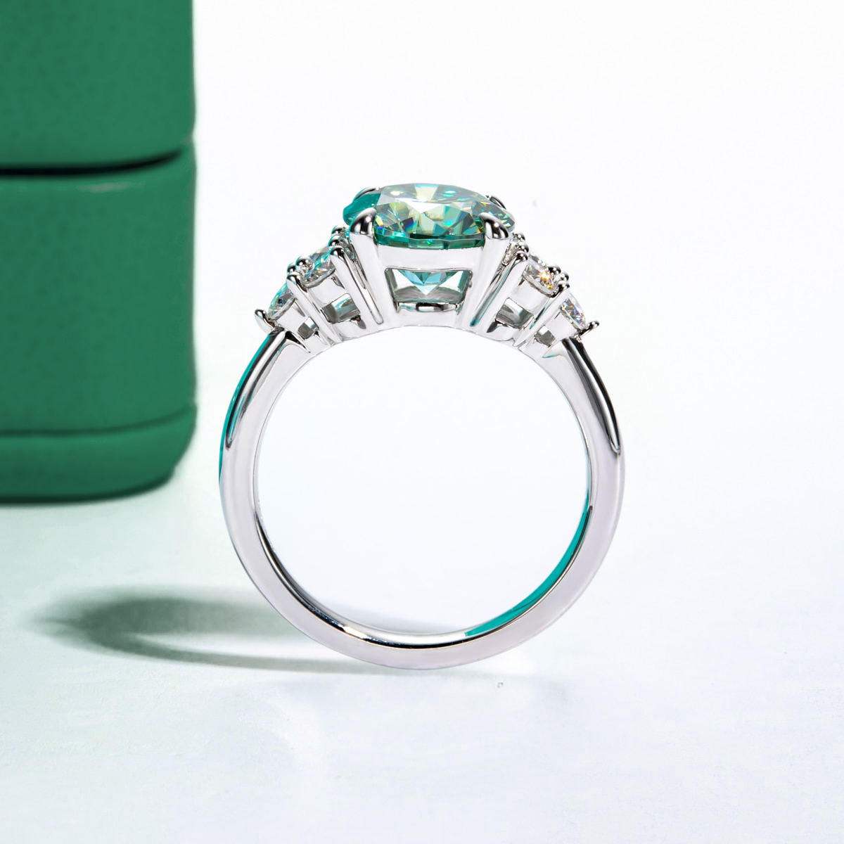 Anel Luxury Green Moissanite Anel Solitário