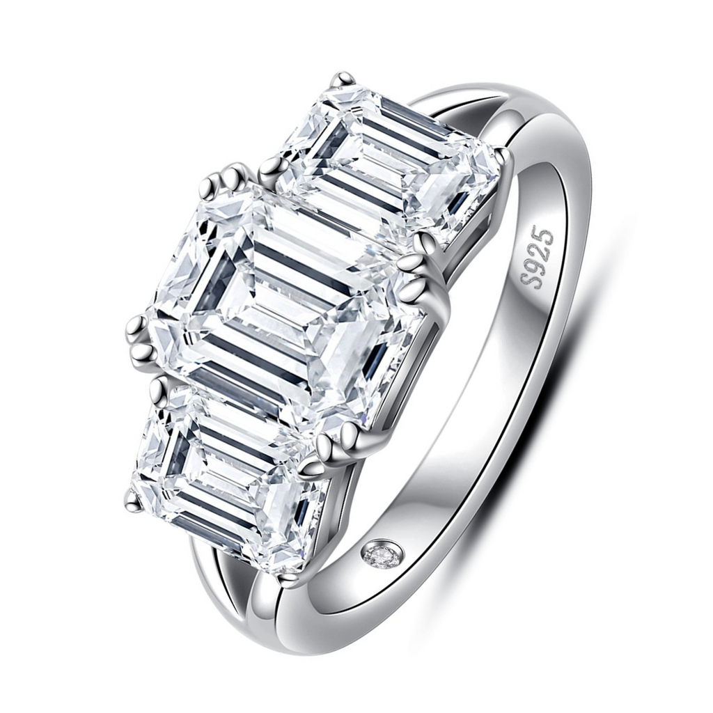 Anel Trilogy Esmeralda Moissanite Anel Solitário