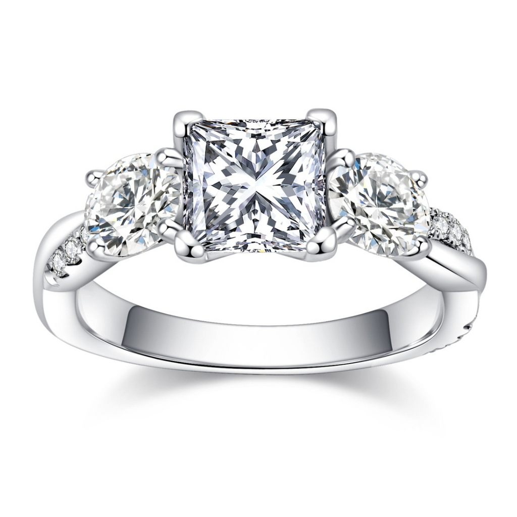 Anel Cross Princess Moissanite Anel Solitário