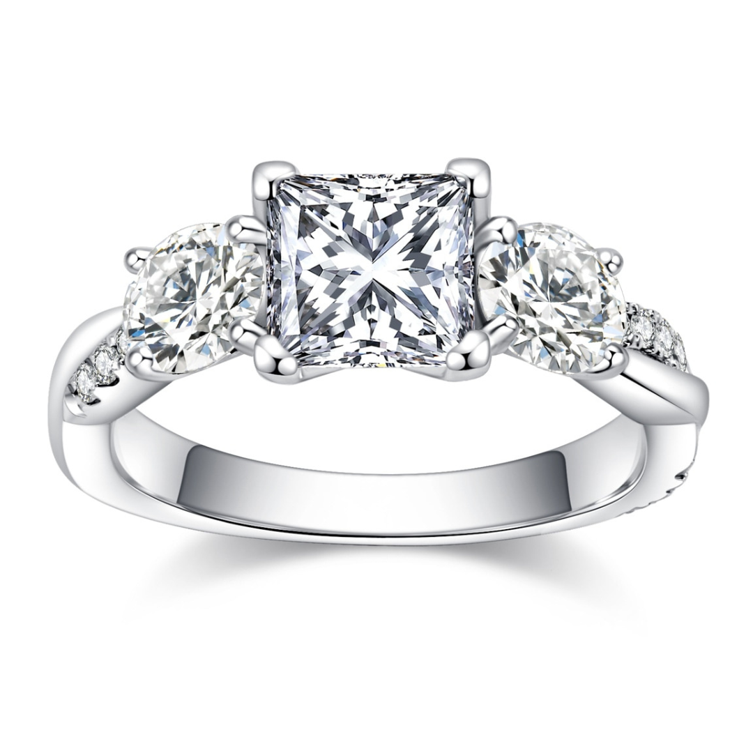 Anel Cross Princess Moissanite Anel Solitário