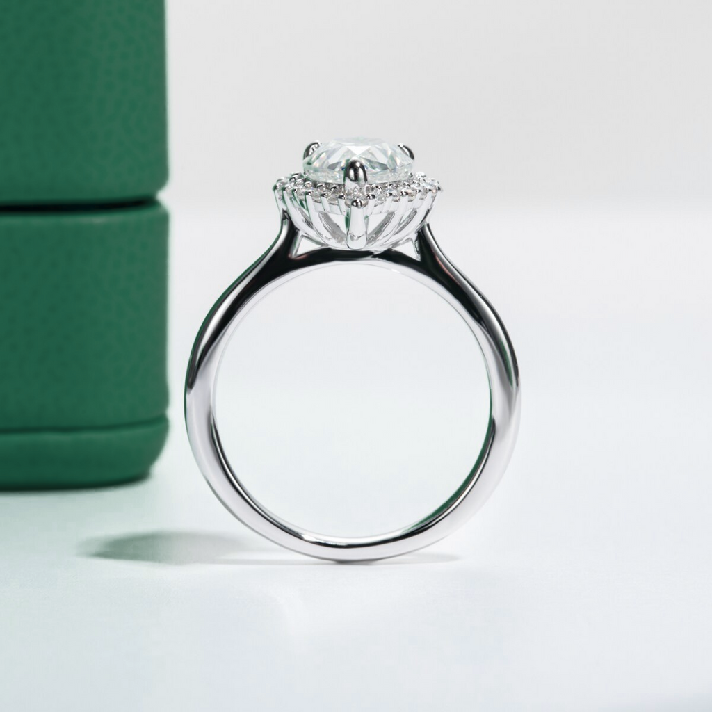 Anel Halo Pear Moissanite Anel Solitário