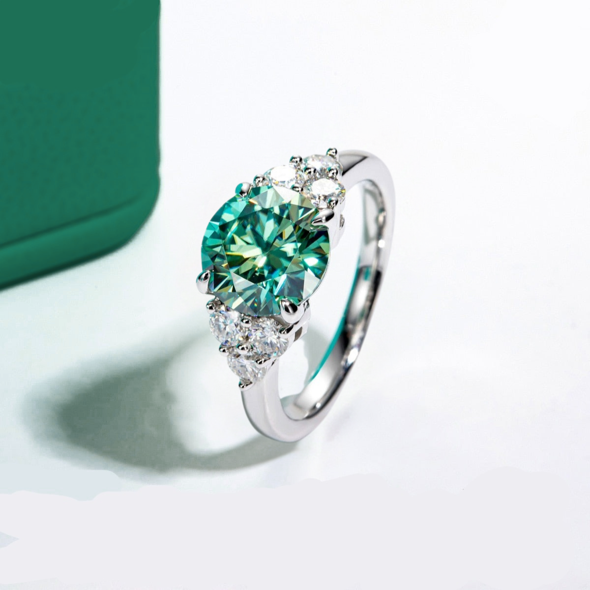 Anel Luxury Green Moissanite Anel Solitário