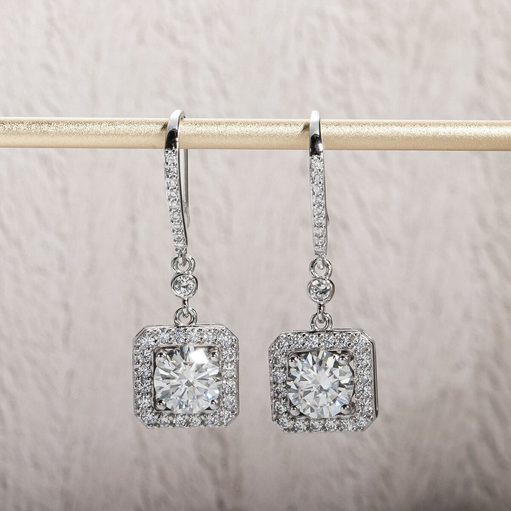 Brinco Gota Quadrado Moissanite Moissanite Brincos