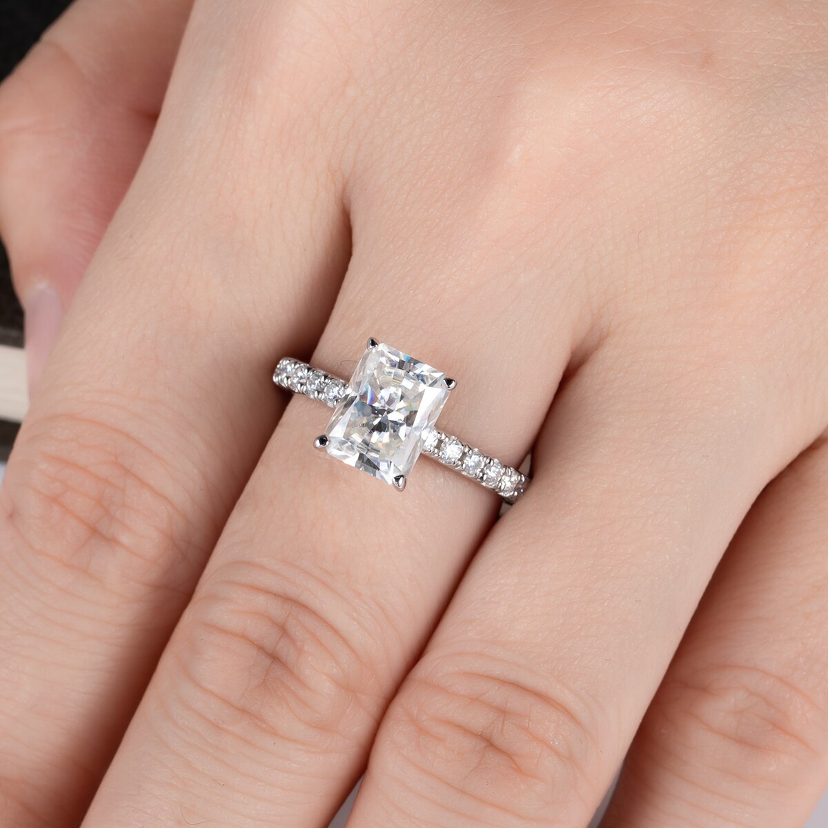 Anel Promise Radiante Moissanite Anel Solitário