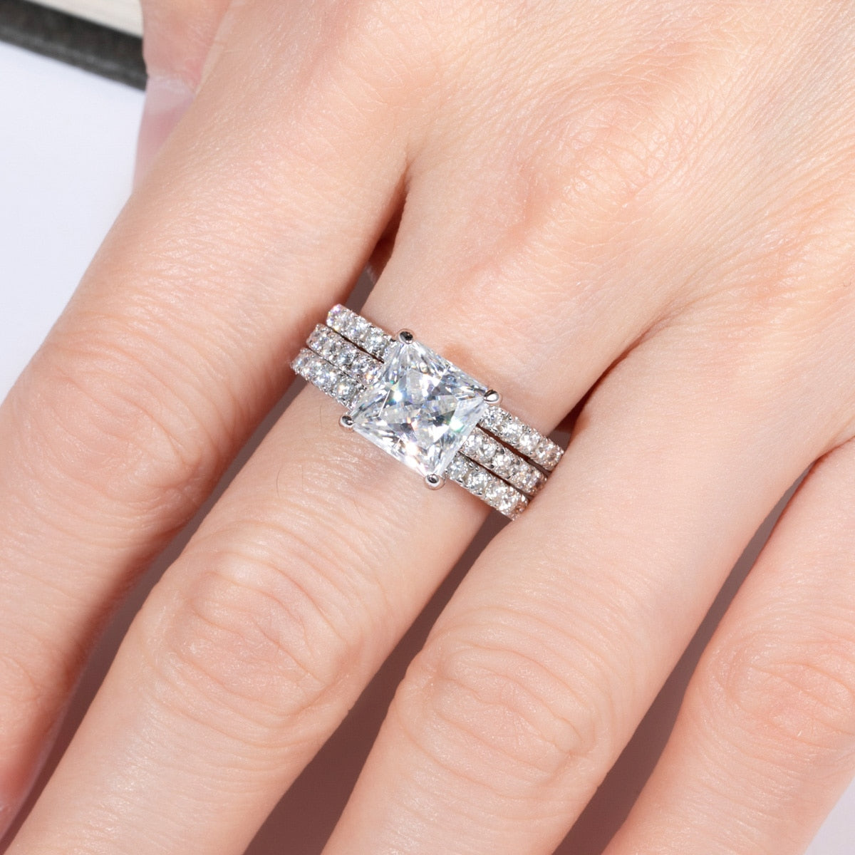 Conjunto Princess Moissanite Anel Solitário