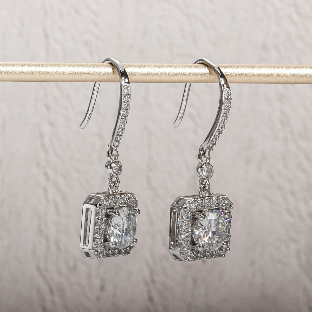 Brinco Gota Quadrado Moissanite Moissanite Brincos