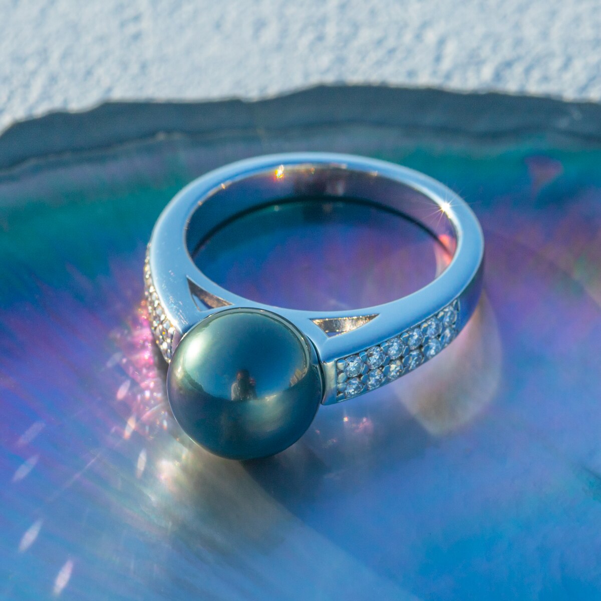 Anel Solitário Aurora Negra Moissanite Anel Solitário
