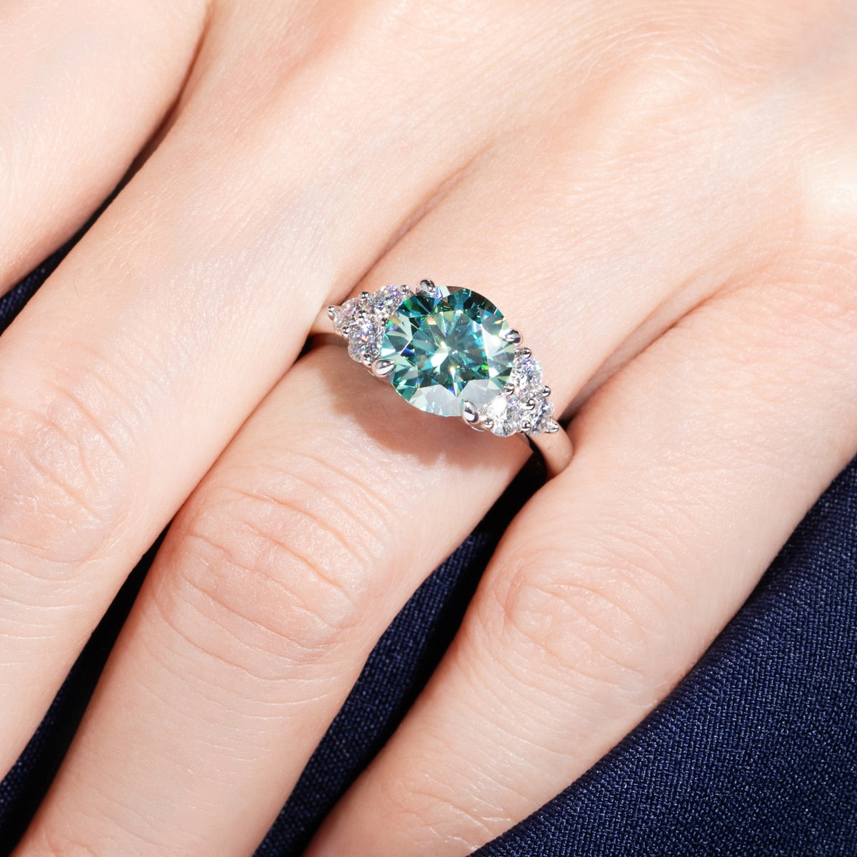 Anel Luxury Green Moissanite Anel Solitário