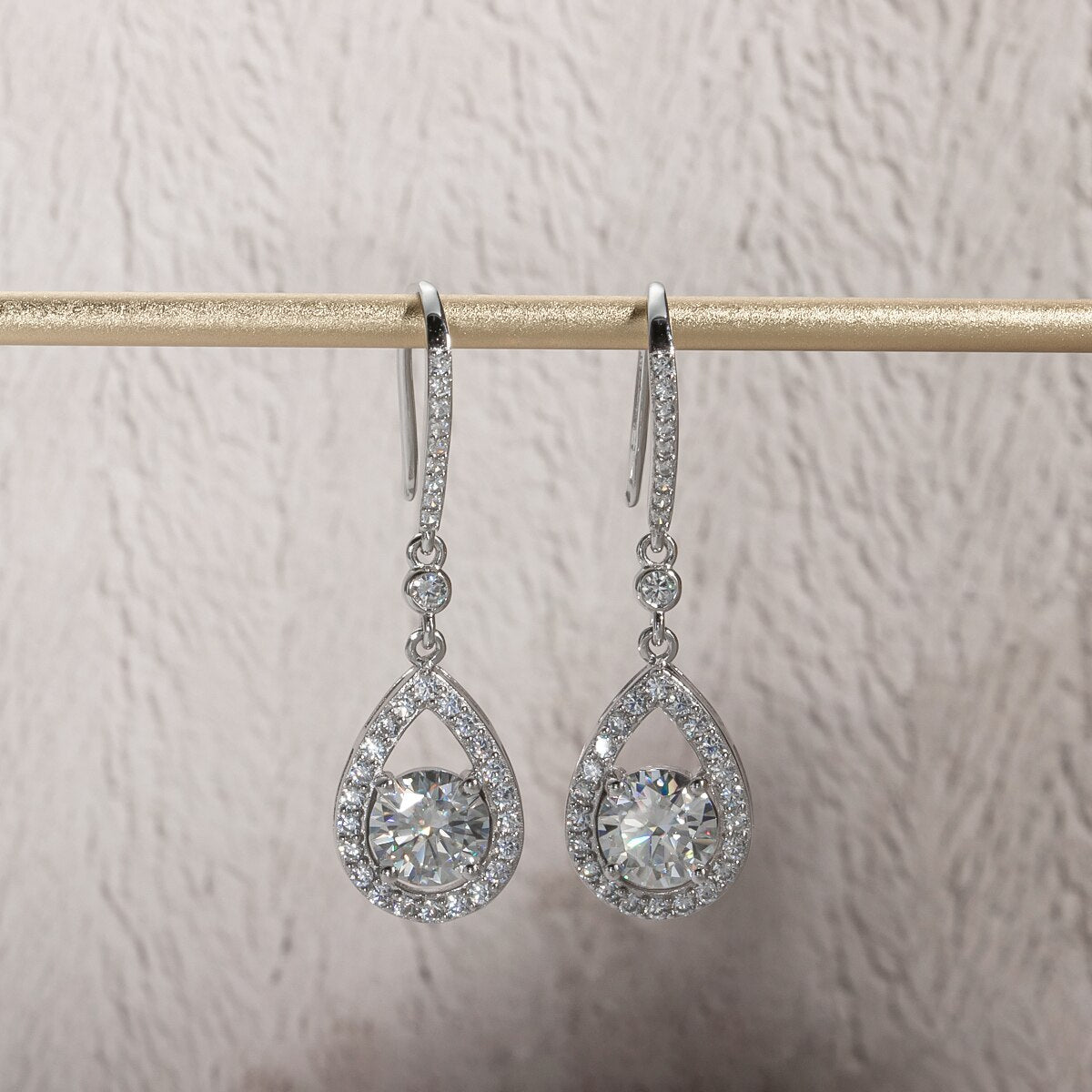 Brinco Gota Pera Moissanite Moissanite Brincos