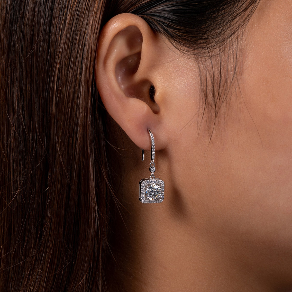 Brinco Gota Quadrado Moissanite Moissanite Brincos