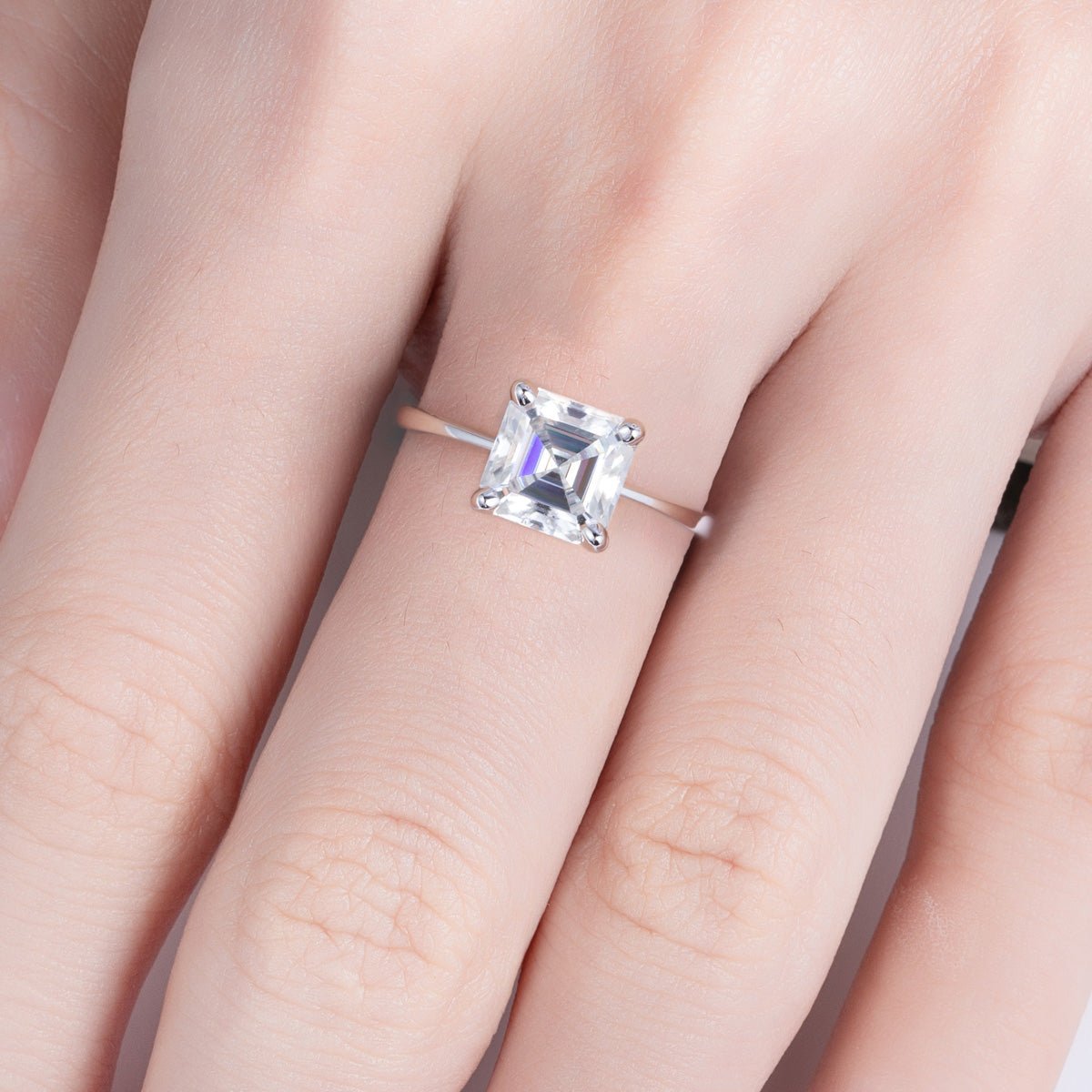 Anel Solitário Asscher Moissanite Moissanite - Momi Jewel