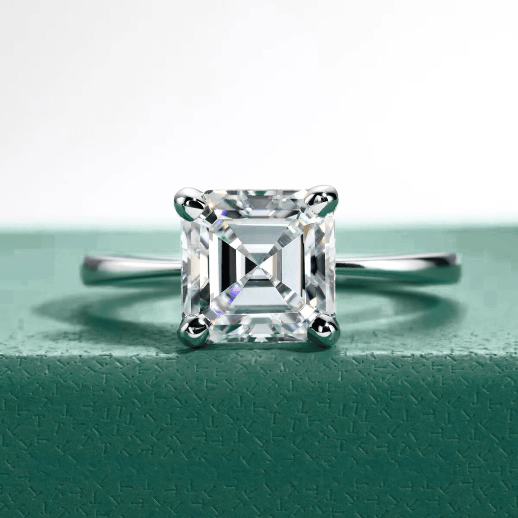 Anel Solitário Asscher Moissanite Moissanite - Momi Jewel