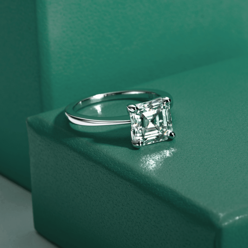 Anel Solitário Asscher Moissanite Moissanite - Momi Jewel