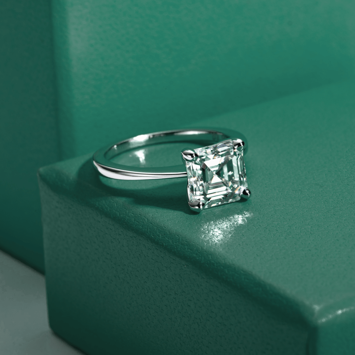 Anel Solitário Asscher Moissanite Moissanite - Momi Jewel