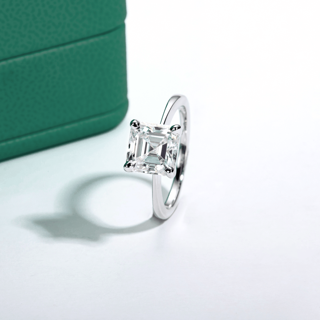 Anel Solitário Asscher Moissanite Moissanite - Momi Jewel