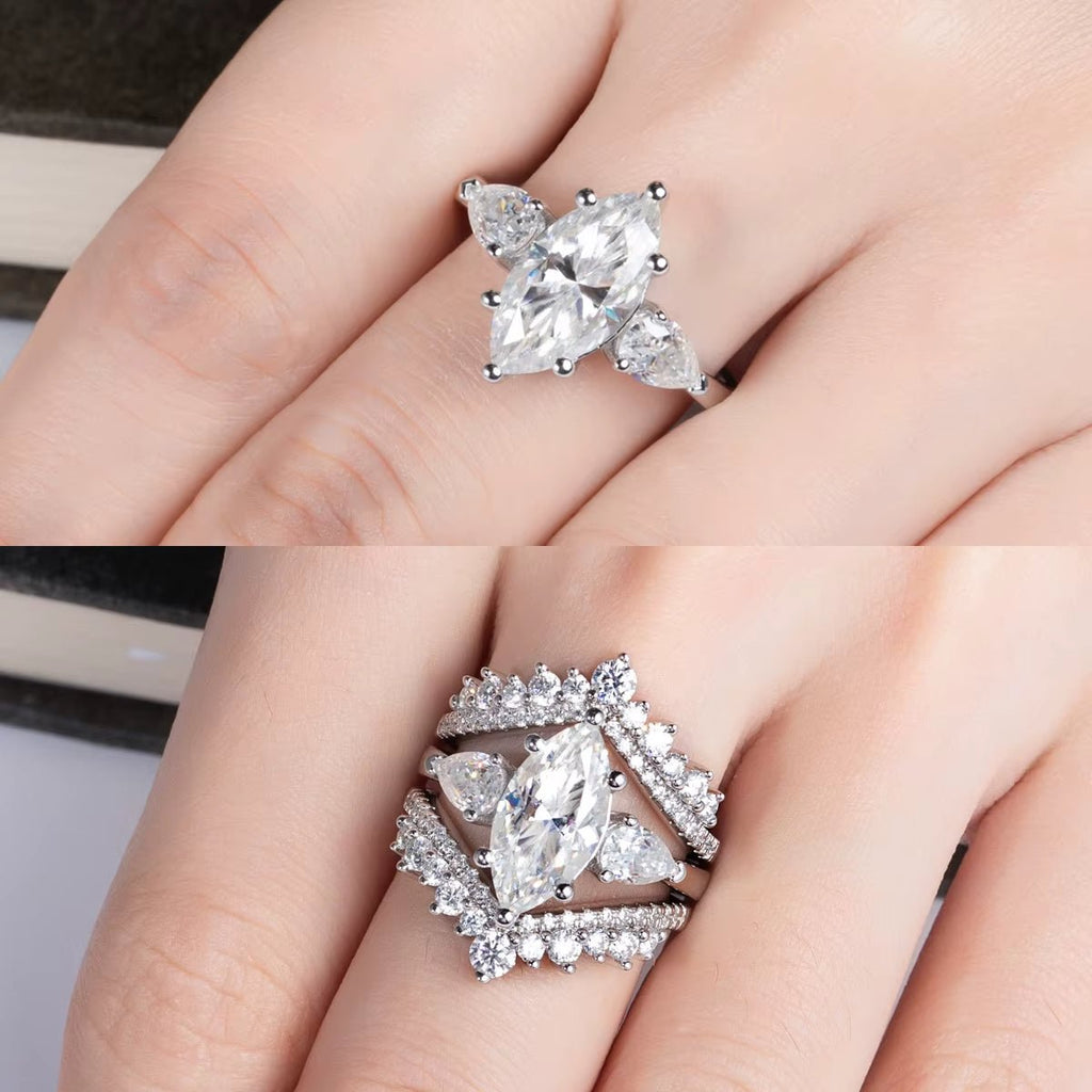 Anel Trilogy Navete Moissanite Moissanite - Momi Jewel