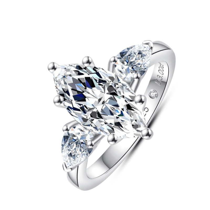 Anel Trilogy Navete Moissanite Moissanite - Momi Jewel
