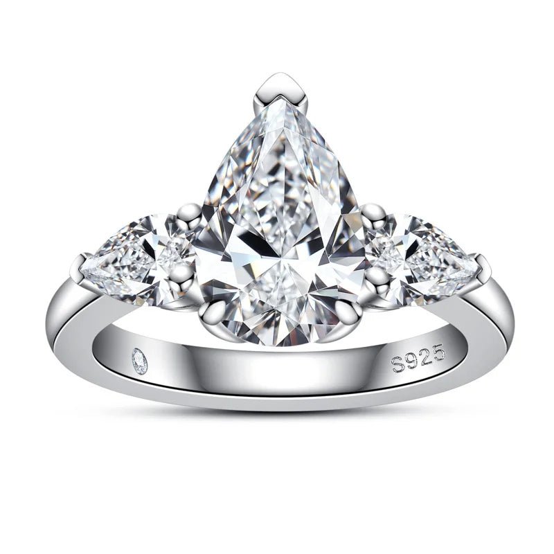 Anel Trilogy Pear Moissanite Moissanite - Momi Jewel