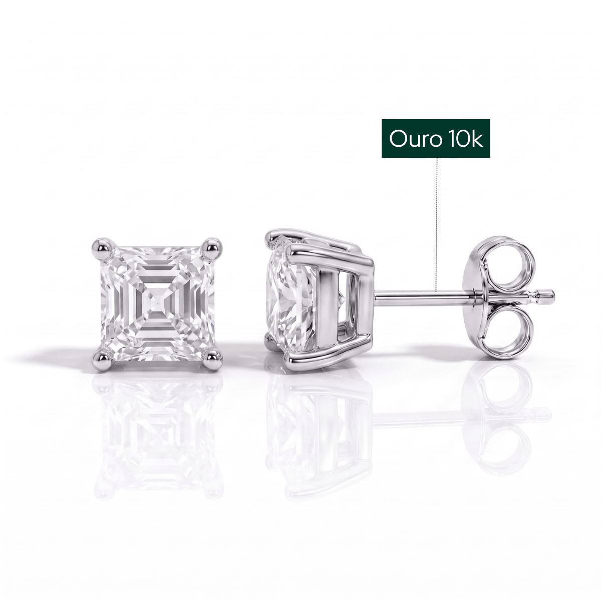 Brinco Asscher Haste em Ouro 10k Moissanite - Momi Jewel