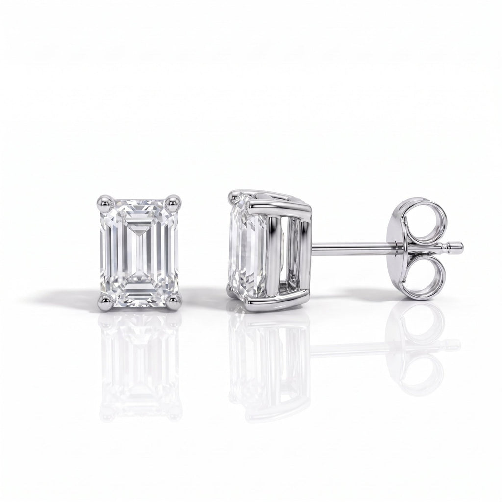Brinco Esmeralda Haste em Ouro 10k Moissanite - Momi Jewel