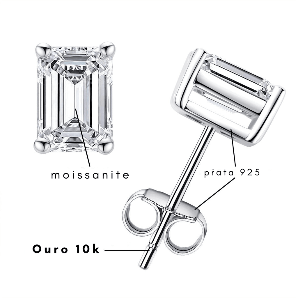 Brinco Esmeralda Haste em Ouro 10k Moissanite - Momi Jewel