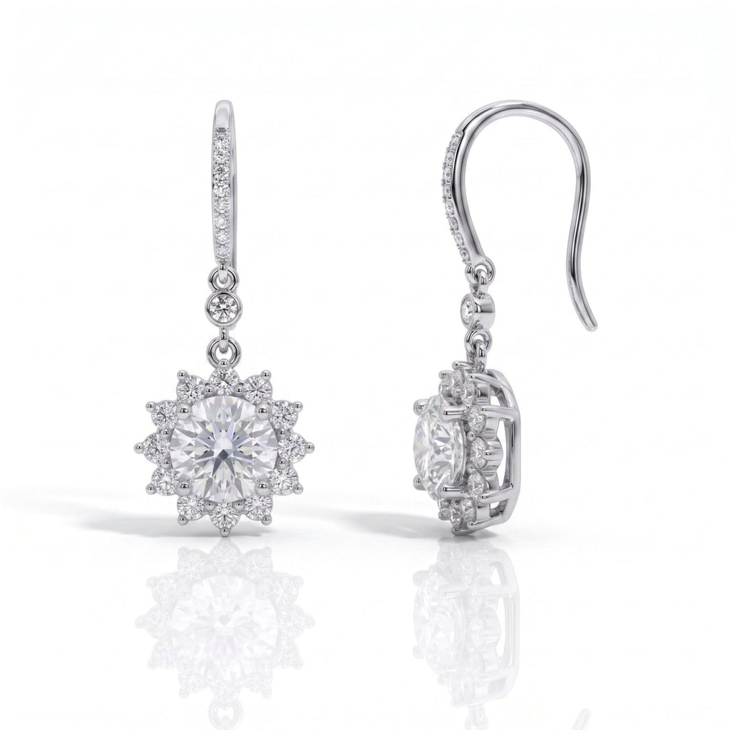 Brinco Gota Girassol Moissanite Moissanite - Momi Jewel