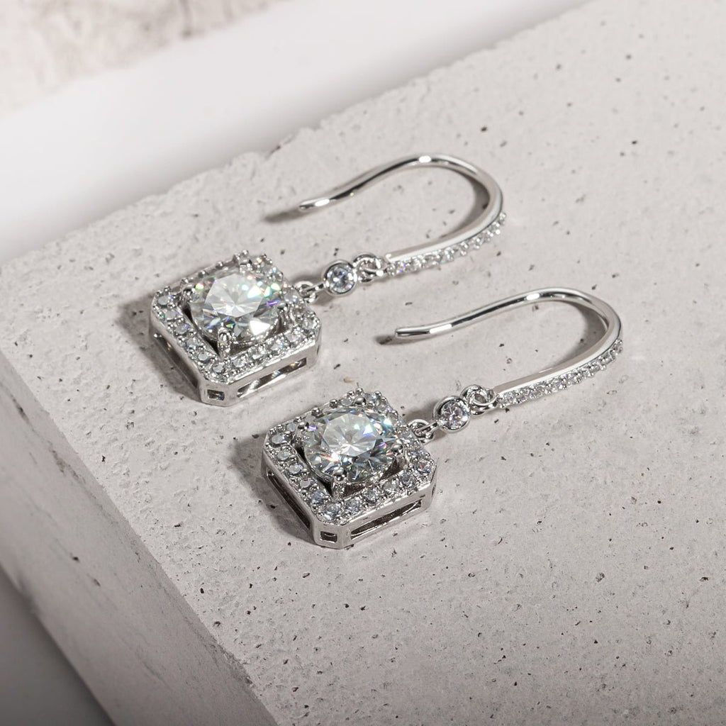 Brinco Gota Quadrado Moissanite Moissanite - Momi Jewel