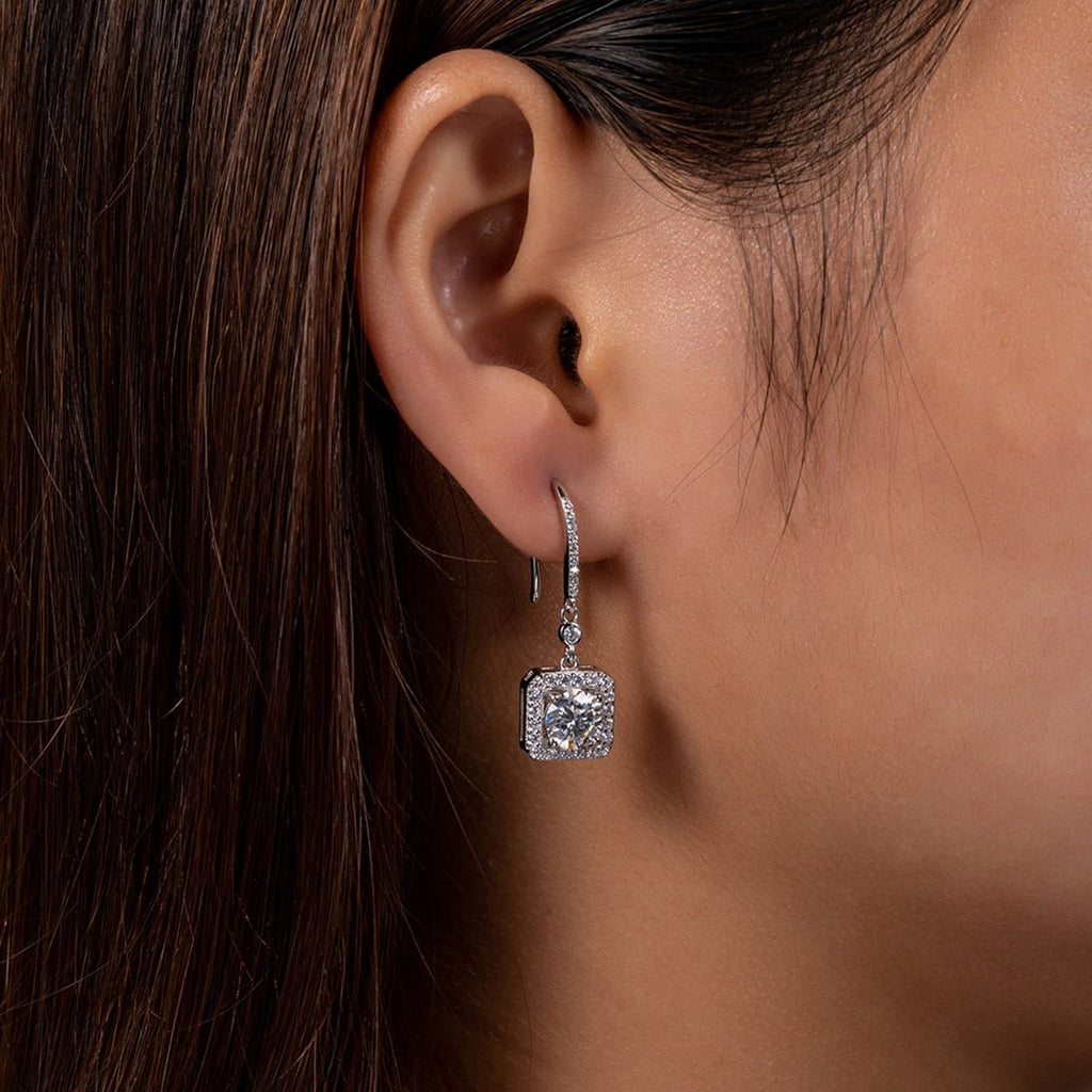 Brinco Gota Quadrado Moissanite Moissanite - Momi Jewel