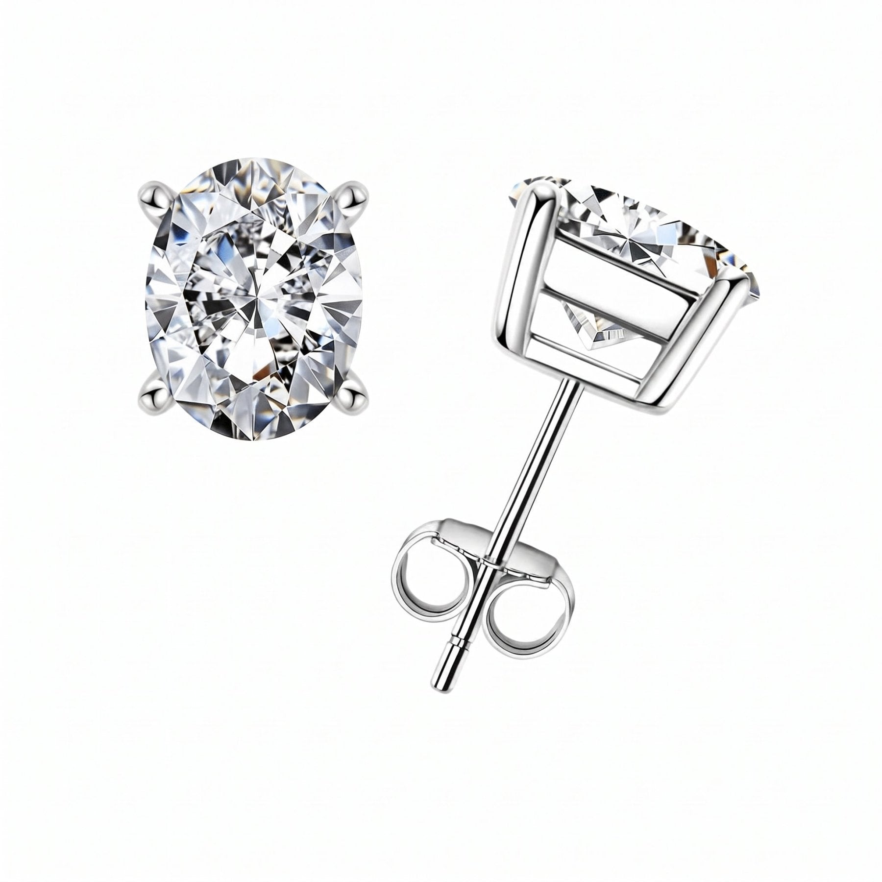 Brinco Oval Haste em Ouro 10k Moissanite - Momi Jewel