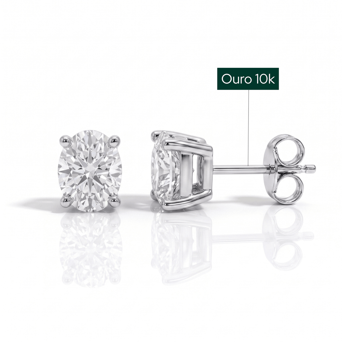 Brinco Oval Haste em Ouro 10k Moissanite - Momi Jewel