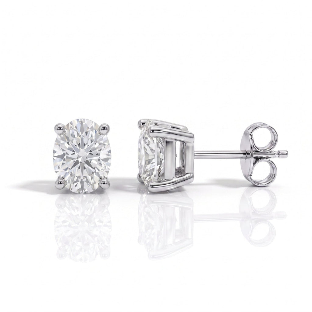 Brinco Oval Haste em Ouro 10k Moissanite - Momi Jewel
