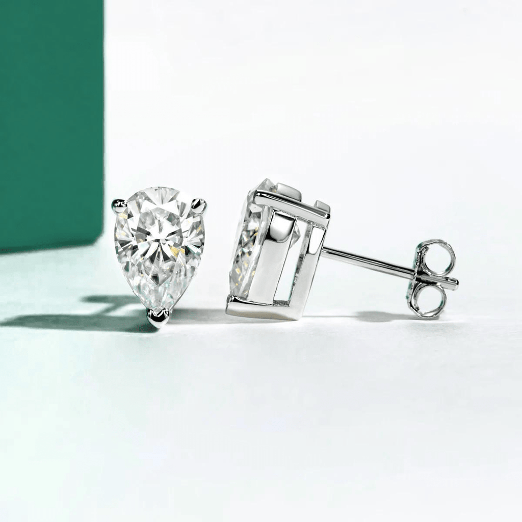Brinco Pera Haste em Ouro 10k Moissanite - Momi Jewel