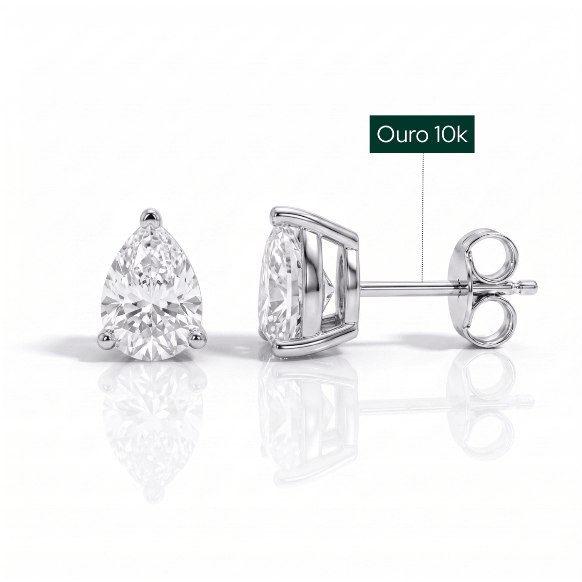 Brinco Pera Haste em Ouro 10k Moissanite - Momi Jewel