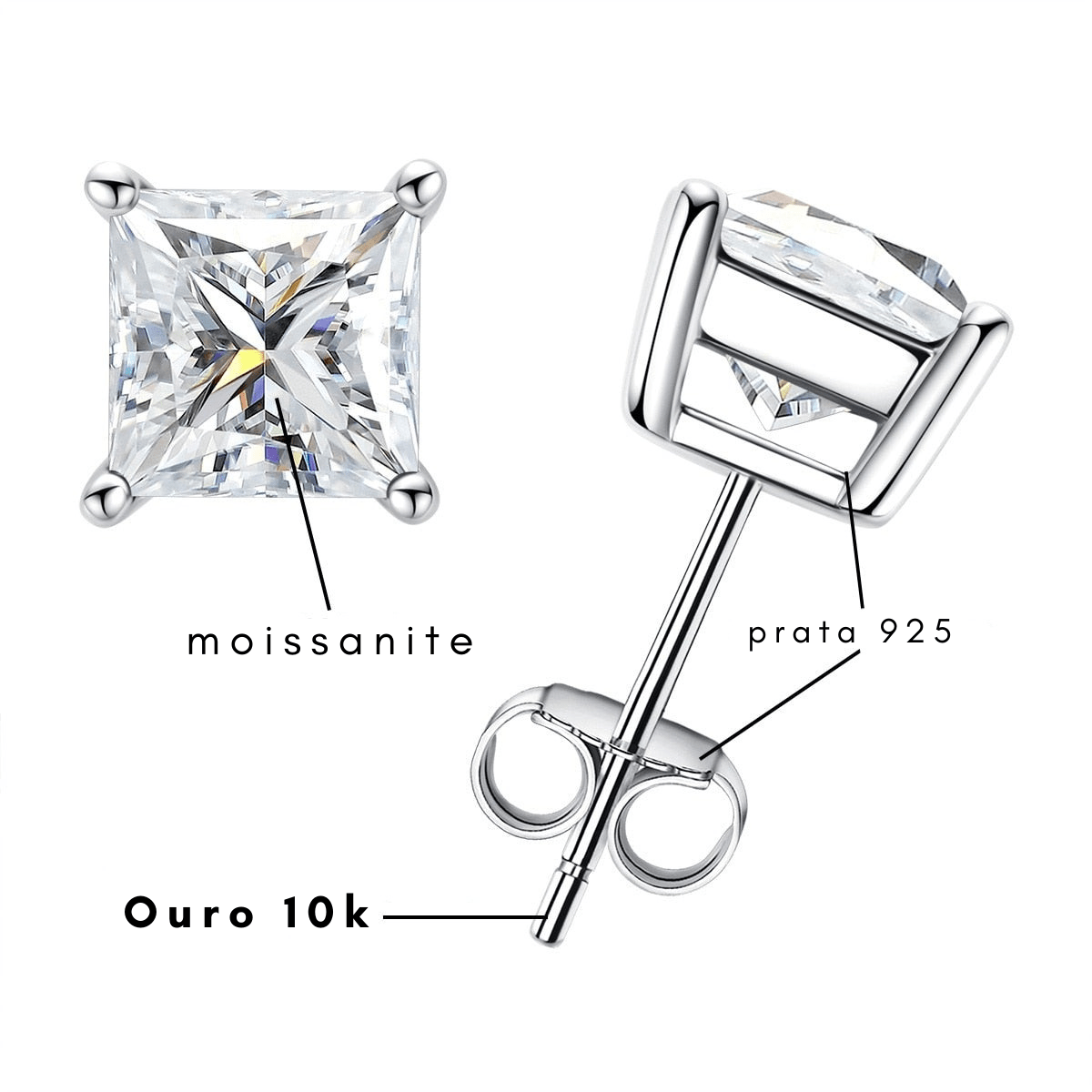 Brinco Princesa Haste em Ouro 10k Moissanite - Momi Jewel