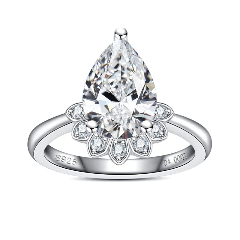 Anel Flower Pear Moissanite Anel Solitário